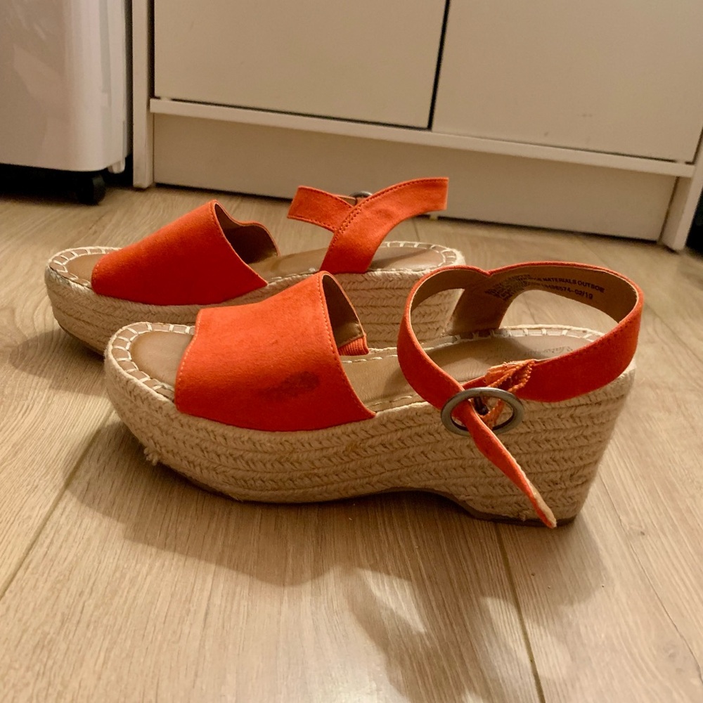 Stylish Orange Suede Espadrille Wedge Sandals